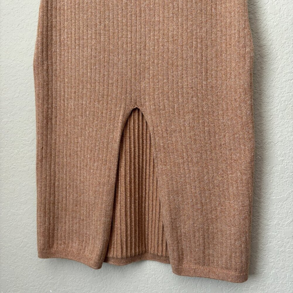 Free People Skyline Front Slit Rib Midi Skirt Stretch Beige - Picture 5 of 9